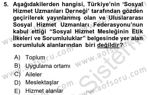Sosyal Hizmet Etiği Dersi 2020 - 2021 Yılı Yaz Okulu Sınav Soruları 5. Soru