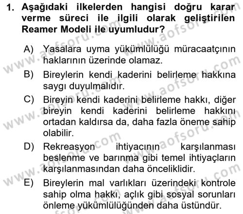 Sosyal Hizmet Etiği Dersi 2021 - 2022 Yılı (Vize) Ara Sınavı 1. Soru