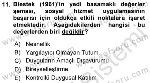 Sosyal Hizmet Etiği Dersi 2021 - 2022 Yılı (Vize) Ara Sınavı 11. Soru