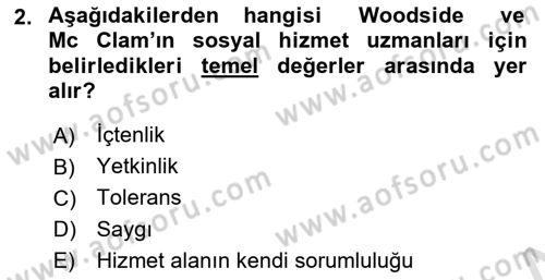 Sosyal Hizmet Etiği Dersi 2023 - 2024 Yılı (Vize) Ara Sınav Soruları 2. Soru