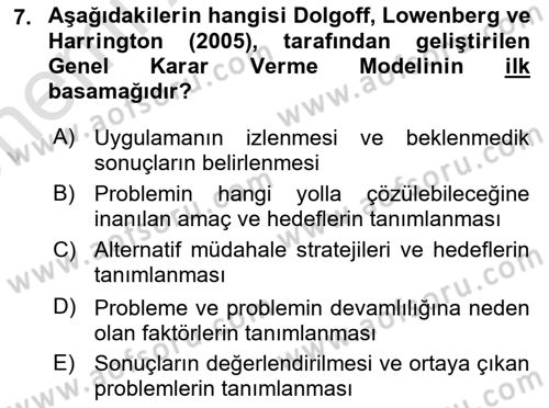 Sosyal Hizmet Etiği Dersi 2023 - 2024 Yılı (Vize) Ara Sınav Soruları 7. Soru