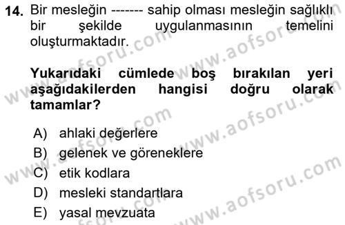 Sosyal Hizmet Etiği Dersi 2023 - 2024 Yılı (Final) Dönem Sonu Sınav Soruları 14. Soru