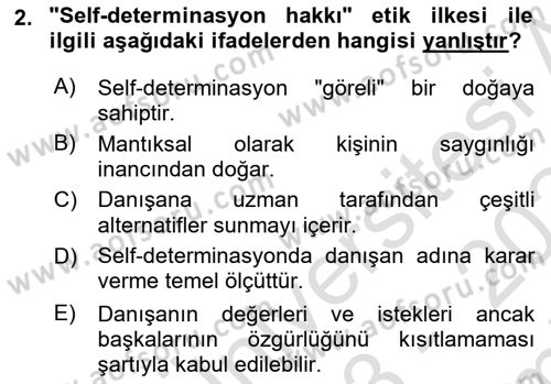 Sosyal Hizmet Etiği Dersi 2023 - 2024 Yılı (Final) Dönem Sonu Sınav Soruları 2. Soru