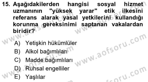 Sosyal Hizmet Etiği Dersi 2023 - 2024 Yılı Yaz Okulu Sınav Soruları 15. Soru