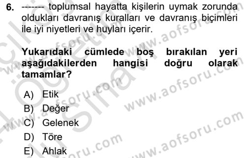 Sosyal Hizmet Etiği Dersi 2023 - 2024 Yılı Yaz Okulu Sınav Soruları 6. Soru