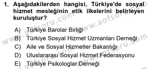 Sosyal Hizmet Etiği Dersi Ara Sınavı Deneme Sınav Soruları 1. Soru