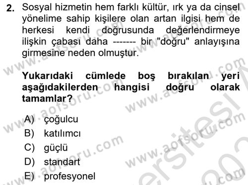 Sosyal Hizmet Etiği Dersi 2024 - 2025 Yılı (Final) Dönem Sonu Sınav Soruları 2. Soru