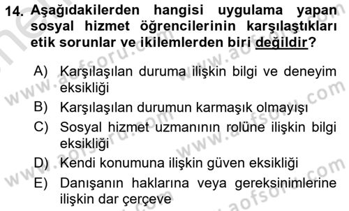 Sosyal Hizmet Etiği Dersi 2025 - 2026 Yılı (Vize) Ara Sınav Soruları 14. Soru