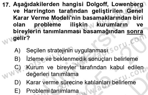 Sosyal Hizmet Etiği Dersi 2025 - 2026 Yılı (Vize) Ara Sınav Soruları 17. Soru