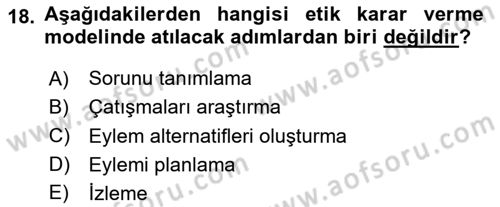 Sosyal Hizmet Etiği Dersi 2025 - 2026 Yılı (Vize) Ara Sınav Soruları 18. Soru