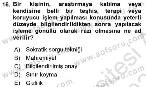 Sosyal Hizmet Etiği Dersi 2025 - 2026 Yılı (Final) Dönem Sonu Sınav Soruları 16. Soru