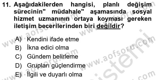 Toplumla Sosyal Hizmet Dersi 2020 - 2021 Yılı Yaz Okulu Sınavı 11. Soru