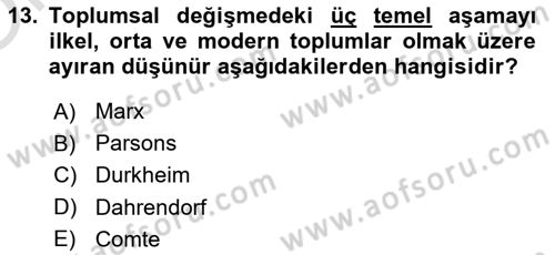 Toplumla Sosyal Hizmet Dersi 2020 - 2021 Yılı Yaz Okulu Sınav Soruları 13. Soru