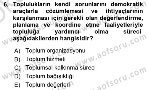 Toplumla Sosyal Hizmet Dersi 2020 - 2021 Yılı Yaz Okulu Sınavı 6. Soru