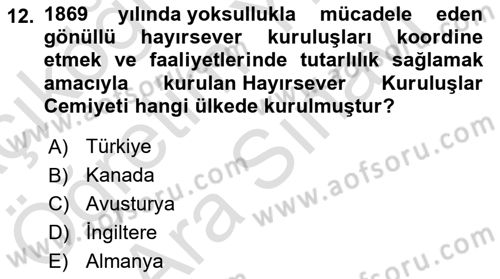 Toplumla Sosyal Hizmet Dersi 2021 - 2022 Yılı (Vize) Ara Sınav Soruları 12. Soru