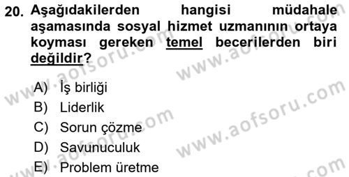 Toplumla Sosyal Hizmet Dersi 2021 - 2022 Yılı (Vize) Ara Sınav Soruları 20. Soru