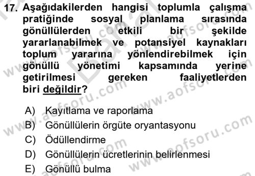 Toplumla Sosyal Hizmet Dersi 2021 - 2022 Yılı (Final) Dönem Sonu Sınav Soruları 17. Soru