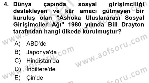 Toplumla Sosyal Hizmet Dersi 2021 - 2022 Yılı (Final) Dönem Sonu Sınavı 4. Soru