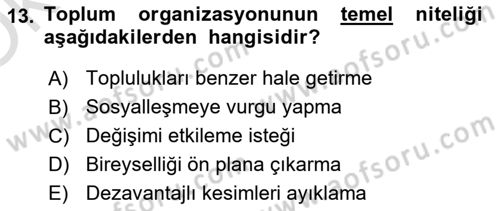 Toplumla Sosyal Hizmet Dersi 2021 - 2022 Yılı Yaz Okulu Sınav Soruları 13. Soru