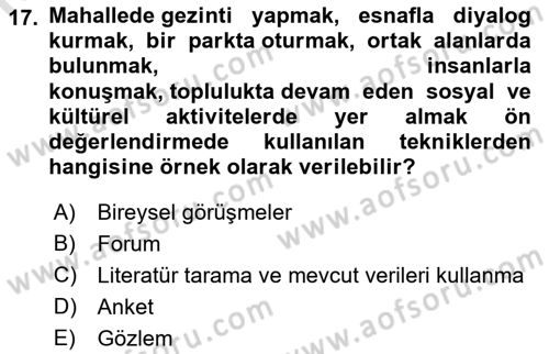 Toplumla Sosyal Hizmet Dersi 2021 - 2022 Yılı Yaz Okulu Sınav Soruları 17. Soru