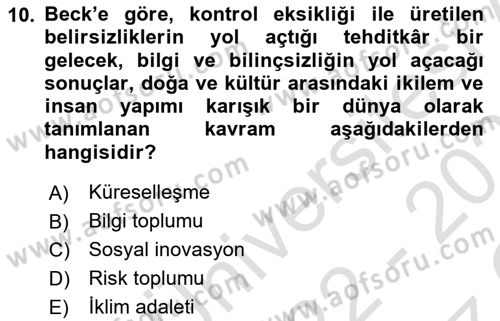 Toplumla Sosyal Hizmet Dersi 2022 - 2023 Yılı Yaz Okulu Sınavı 10. Soru