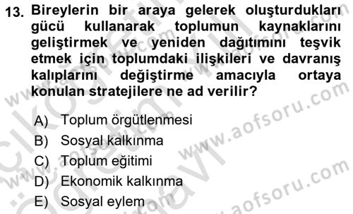 Toplumla Sosyal Hizmet Dersi 2022 - 2023 Yılı Yaz Okulu Sınav Soruları 13. Soru