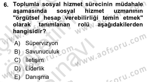 Toplumla Sosyal Hizmet Dersi 2022 - 2023 Yılı Yaz Okulu Sınav Soruları 6. Soru