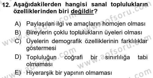 Toplumla Sosyal Hizmet Dersi 2023 - 2024 Yılı (Vize) Ara Sınav Soruları 12. Soru