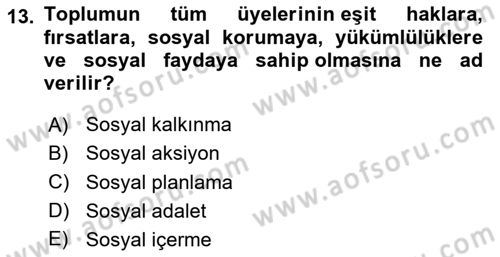 Toplumla Sosyal Hizmet Dersi 2023 - 2024 Yılı (Vize) Ara Sınav Soruları 13. Soru