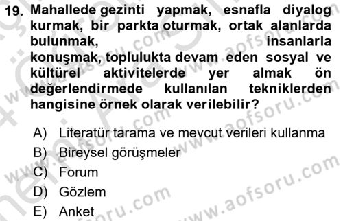 Toplumla Sosyal Hizmet Dersi 2023 - 2024 Yılı (Vize) Ara Sınav Soruları 19. Soru