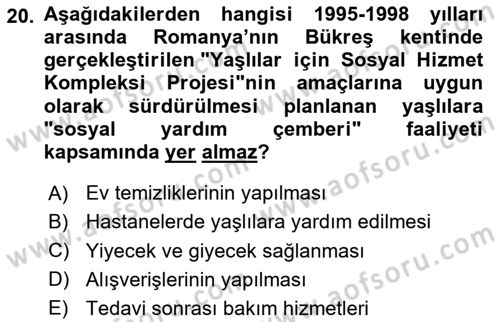 Toplumla Sosyal Hizmet Dersi 2023 - 2024 Yılı (Vize) Ara Sınav Soruları 20. Soru