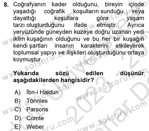 Toplumla Sosyal Hizmet Dersi 2023 - 2024 Yılı (Vize) Ara Sınav Soruları 8. Soru