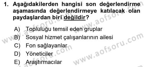Toplumla Sosyal Hizmet Dersi 2024 - 2025 Yılı (Vize) Ara Sınav Soruları 1. Soru