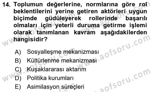 Toplumla Sosyal Hizmet Dersi 2024 - 2025 Yılı (Vize) Ara Sınav Soruları 14. Soru