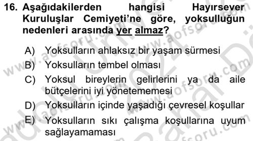 Toplumla Sosyal Hizmet Dersi 2024 - 2025 Yılı (Vize) Ara Sınav Soruları 16. Soru