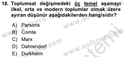 Toplumla Sosyal Hizmet Dersi 2024 - 2025 Yılı (Vize) Ara Sınav Soruları 18. Soru