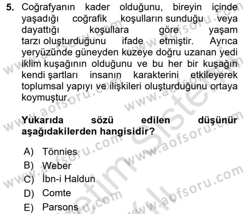 Toplumla Sosyal Hizmet Dersi 2024 - 2025 Yılı (Vize) Ara Sınav Soruları 5. Soru