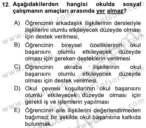 Sosyal Hizmet Uygulaması 2 Dersi 2021 - 2022 Yılı (Vize) Ara Sınav Soruları 12. Soru
