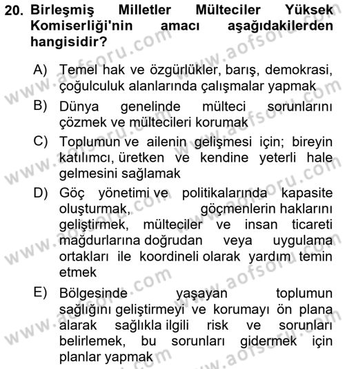 Sosyal Hizmet Uygulaması 2 Dersi 2021 - 2022 Yılı (Vize) Ara Sınav Soruları 20. Soru