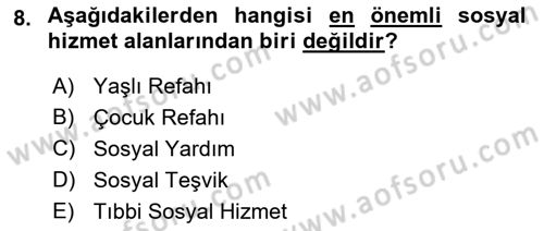 Sosyal Hizmet Uygulaması 2 Dersi 2021 - 2022 Yılı (Vize) Ara Sınav Soruları 8. Soru