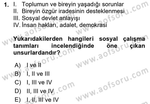 Sosyal Hizmet Uygulaması 2 Dersi 2023 - 2024 Yılı (Vize) Ara Sınav Soruları 1. Soru