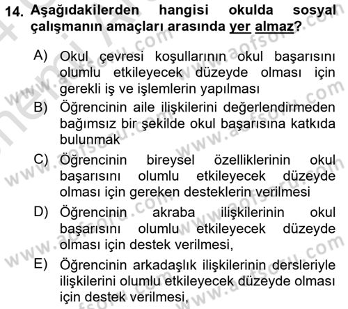 Sosyal Hizmet Uygulaması 2 Dersi 2023 - 2024 Yılı (Vize) Ara Sınav Soruları 14. Soru