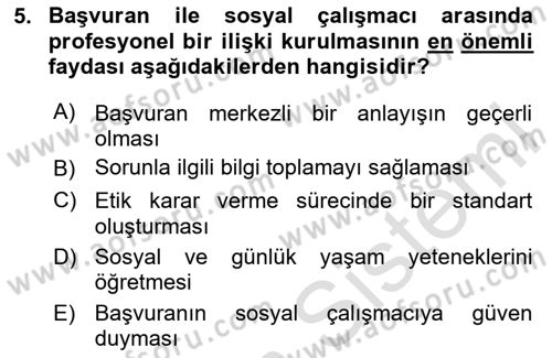 Sosyal Hizmet Uygulaması 2 Dersi 2023 - 2024 Yılı (Vize) Ara Sınav Soruları 5. Soru