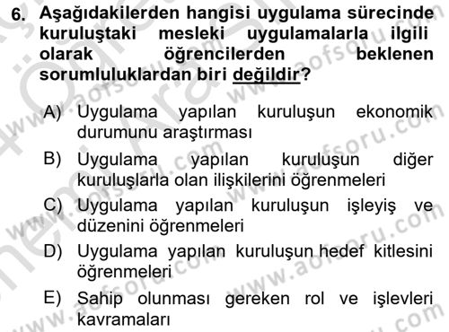 Sosyal Hizmet Uygulaması 2 Dersi 2023 - 2024 Yılı (Vize) Ara Sınav Soruları 6. Soru