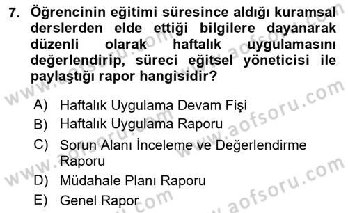 Sosyal Hizmet Uygulaması 2 Dersi 2023 - 2024 Yılı (Vize) Ara Sınav Soruları 7. Soru
