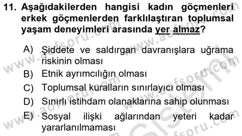 Göçmen Ve Sığınmacılarla Sosyal Hizmet Dersi 2020 - 2021 Yılı Yaz Okulu Sınav Soruları 11. Soru