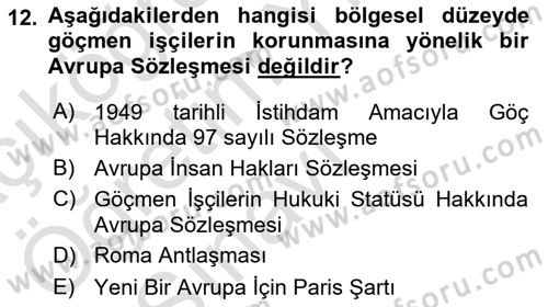 Göçmen Ve Sığınmacılarla Sosyal Hizmet Dersi 2020 - 2021 Yılı Yaz Okulu Sınav Soruları 12. Soru