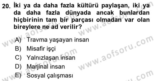 Göçmen Ve Sığınmacılarla Sosyal Hizmet Dersi 2020 - 2021 Yılı Yaz Okulu Sınav Soruları 20. Soru