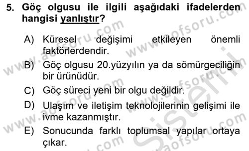 Göçmen Ve Sığınmacılarla Sosyal Hizmet Dersi 2020 - 2021 Yılı Yaz Okulu Sınav Soruları 5. Soru