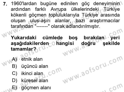 Göçmen Ve Sığınmacılarla Sosyal Hizmet Dersi 2020 - 2021 Yılı Yaz Okulu Sınav Soruları 7. Soru